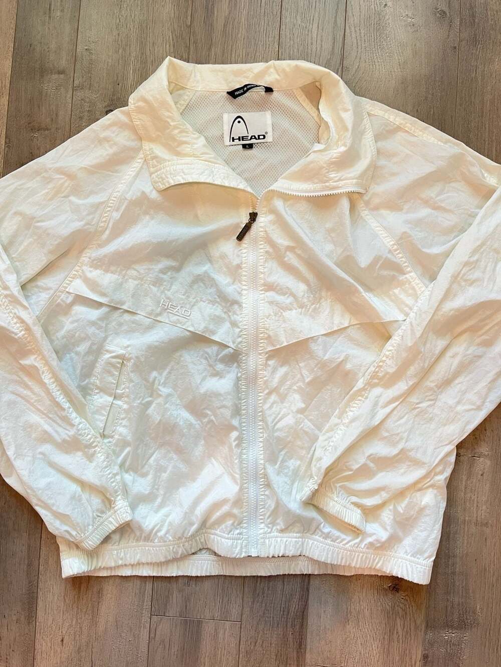 Vintage HEAD Full-Zip Lightweight Nylon Windbreaker Jacket White Y2K Street-styl
